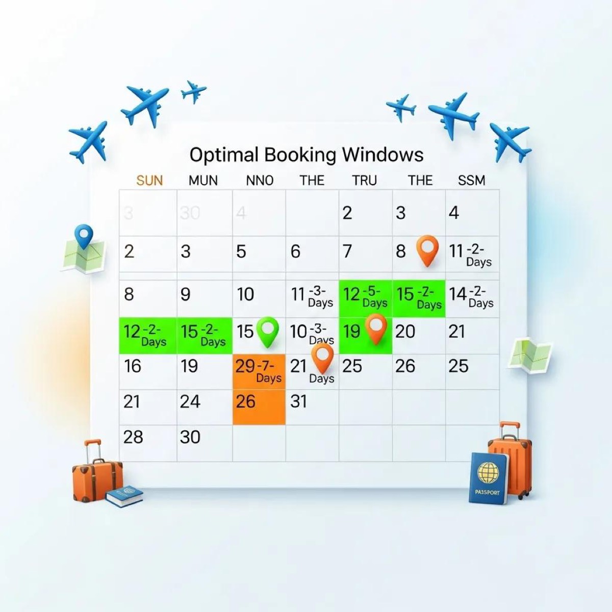 Calendar highlighting optimal booking windows for airport taxi services
