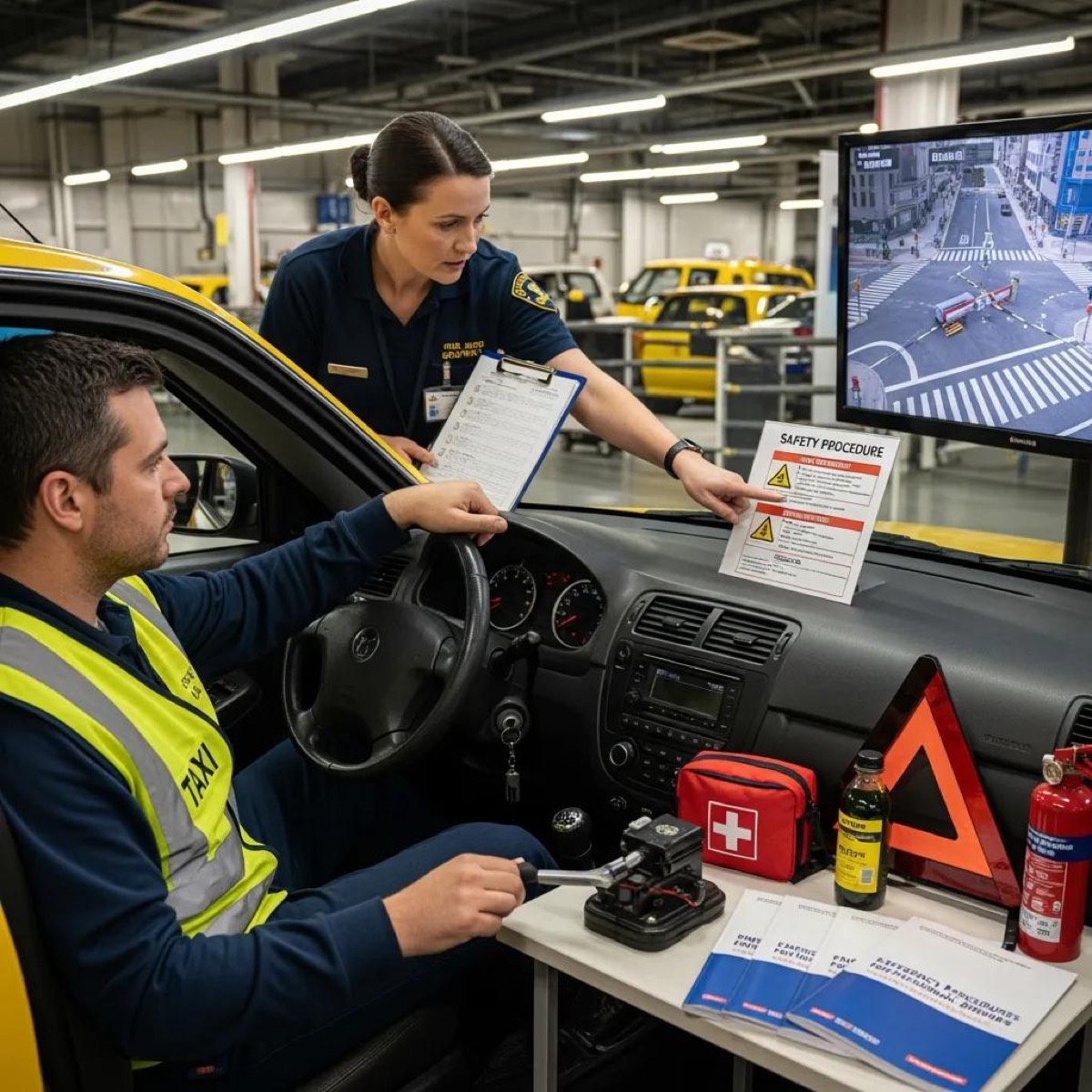 Taxi driver practicing emergency training protocols, highlighting the importance of safety preparedness