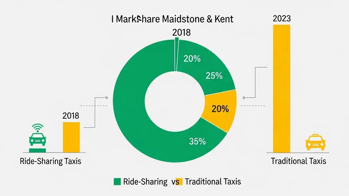 Visual representation of market share changes between ride-sharing services and traditional taxis in Maidstone and Kent