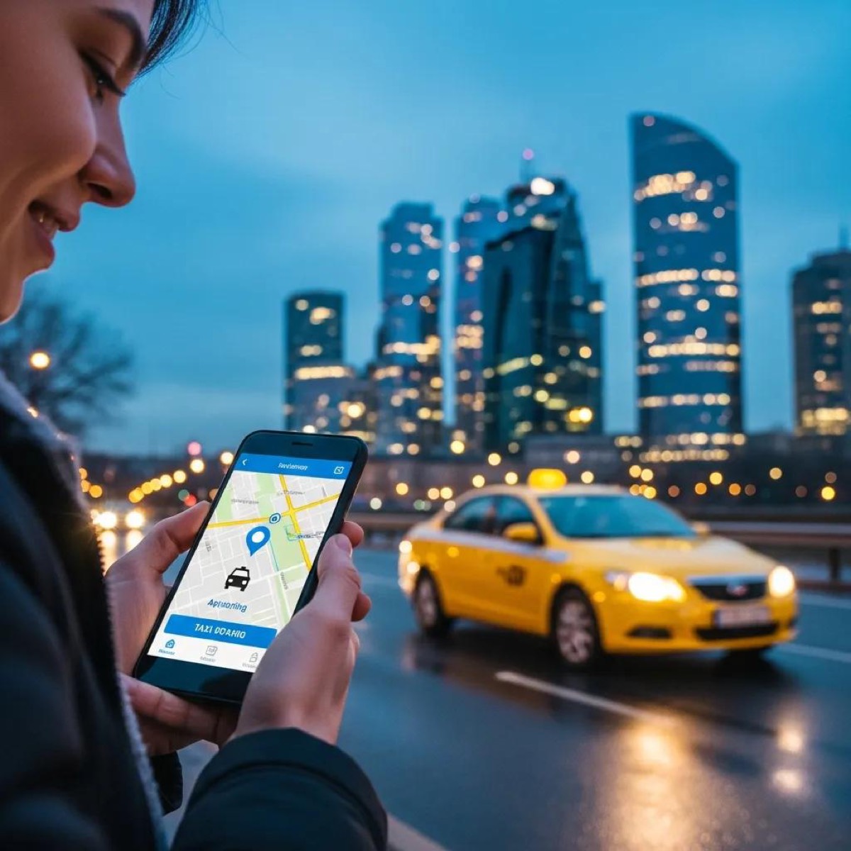 Person making a secure payment for a taxi ride using a mobile app